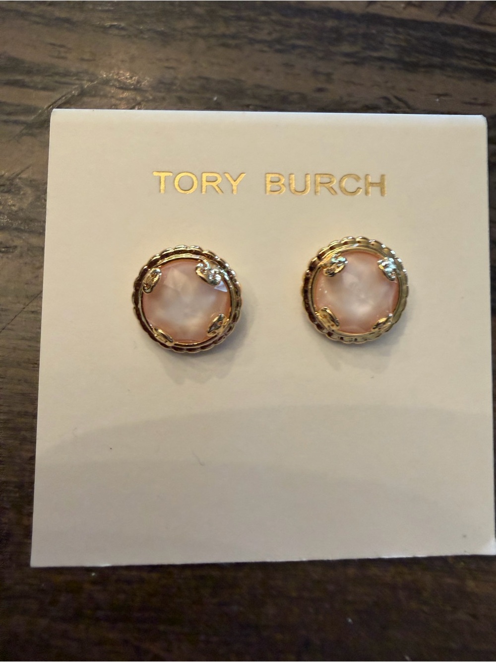 Tory Burch Pink Mother-of-Pearl Disc Stud Earrings with Gold-Tone Trim